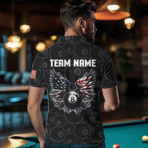 Personalized US Flag Funny 8 Ball Pool Wings Billiard Shirts For Men, American Team Billiard Jersey TDM3634