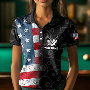 Personalized US Flag Funny 8 Ball Pool Wings Billiard Shirts For Women, American Team Billiard Jersey TDM3634