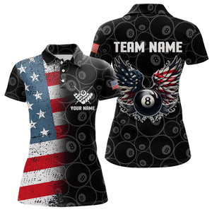 Personalized US Flag Funny 8 Ball Pool Wings Billiard Shirts For Women, American Team Billiard Jersey TDM3634