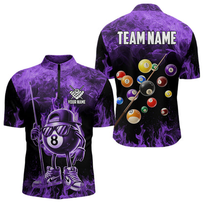 Personalized Purple Funny 8 Ball Pool Flame Men's Billiard Shirts, Billiard Team Shirts Pool Jerseys TDM3782