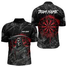 Load image into Gallery viewer, Black And Red Smoke Grim Reaper Funny Dart Shirts For Men Custom Dart Jerseys, Darts Clothing TDM3785