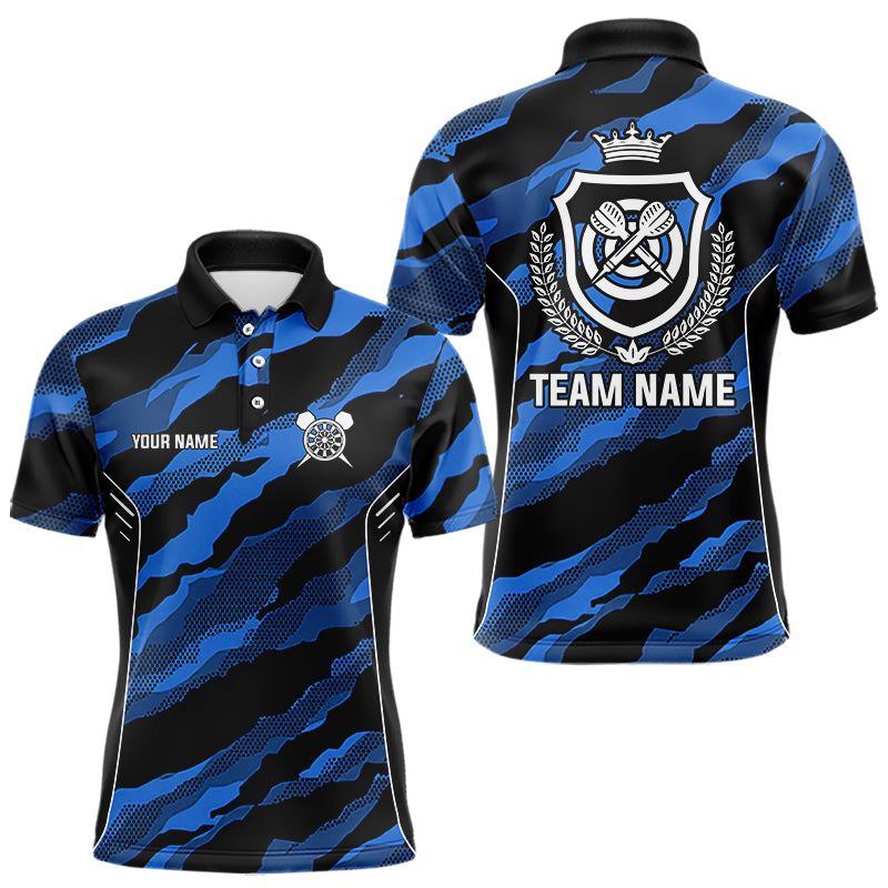 Blue Camo Darts Shirts With Pocket Option For Men Custom Darts Team Jersey TDM3786