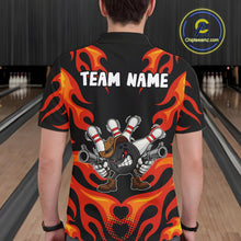 Load image into Gallery viewer, Personalized Orange Funny Flame Bowling Shirt For Men, Fire Bowling Team Jersey Polo &amp; 1/4 Zip TDM6163