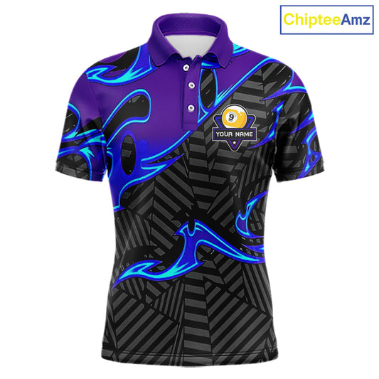 Personalized Blue Purple 9 Ball Pool Billiards Shirts For Men, Billiard Team Jersey Polo &1/4 Zip TDM6403