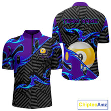 Load image into Gallery viewer, Personalized Blue Purple 9 Ball Pool Billiards Shirts For Men, Billiard Team Jersey Polo &amp;1/4 Zip TDM6403