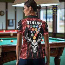 Load image into Gallery viewer, Personalized Red Camo Skull Billiard Shirt For Women, 8 Ball Billiard Team Jersey Polo &amp; 1/4 Zip TDM6400