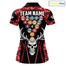 Load image into Gallery viewer, Personalized Red Camo Skull Billiard Shirt For Women, 8 Ball Billiard Team Jersey Polo &amp; 1/4 Zip TDM6400