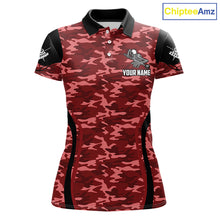 Load image into Gallery viewer, Personalized Red Camo Skull Billiard Shirt For Women, 8 Ball Billiard Team Jersey Polo &amp; 1/4 Zip TDM6400