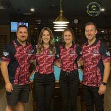 Load image into Gallery viewer, Personalized Red Camo Skull Billiard Shirt For Women, 8 Ball Billiard Team Jersey Polo &amp; 1/4 Zip TDM6400