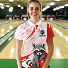 Load image into Gallery viewer, Custom Red Funny Raccoon Bowling Jersey For Women Custom Bowling Shirts Team Polo &amp; Quarter Zip TDM6592