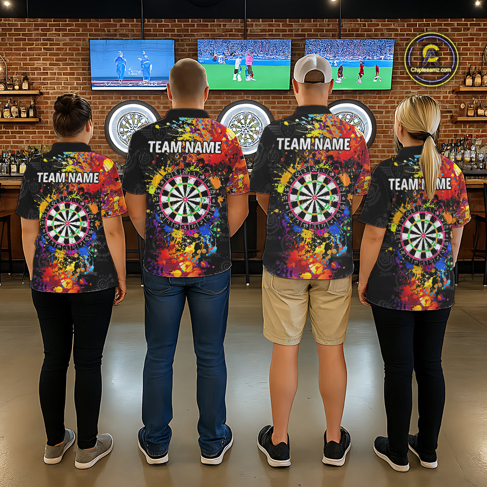 Grunge Colorful Paint Men Dart Shirts With Pocket Custom Darts Team Jersey TDM1894
