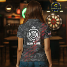 Load image into Gallery viewer, Red And Grey Camo Darts Shirt For Women Custom Camouflage Darts Team Jerseys Polo &amp; Quarter Zip TDM4432