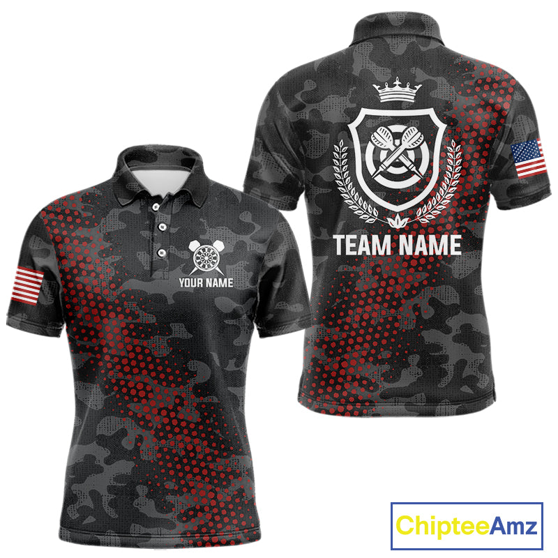 Red And Grey Camo Darts Shirt For Men Custom Camouflage Darts Team Jerseys Polo & Quarter Zip TDM4432