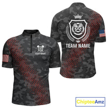 Load image into Gallery viewer, Red And Grey Camo Darts Shirt For Men Custom Camouflage Darts Team Jerseys Polo &amp; Quarter Zip TDM4432