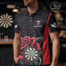 Load image into Gallery viewer, Black And Red Dartboard Roses And Skull Darts Shirt For Men Custom Darts Jersey Outfit, Dart Gift TDM4433