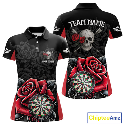 Black And Red Dartboard Roses And Skull Darts Shirt For Women Custom Darts Jersey Outfit, Dart Gift TDM4433