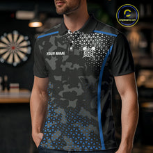 Load image into Gallery viewer, Black And Blue Camo Dart Shirt With Pocket Option For Men Custom Dart Jersey TDM4651