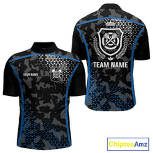 Load image into Gallery viewer, Black And Blue Camo Dart Shirt With Pocket Option For Men Custom Dart Jersey TDM4651