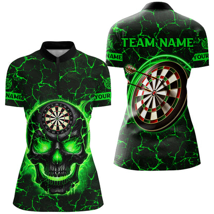 Personalized Fire Flame Skull Magma Pattern Women Darts Shirts, Dart League Shirts Team Jerseys |Blue TDM2586
