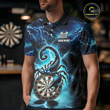 Load image into Gallery viewer, Blue Lightning Thunder Scorpion Darts Shirt Polo &amp; 1/4 Zip For Men Custom Darts League Team Jersey TDM4864