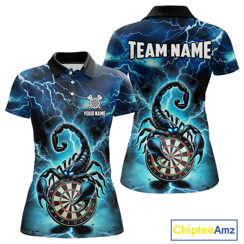 Blue Lightning Thunder Scorpion Darts Shirt Polo & 1/4 Zip For Women Custom Darts League Team Jersey TDM4864