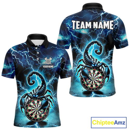 Blue Lightning Thunder Scorpion Darts Shirt Polo & 1/4 Zip For Men Custom Darts League Team Jersey TDM4864