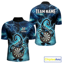 Load image into Gallery viewer, Blue Lightning Thunder Scorpion Darts Shirt Polo &amp; 1/4 Zip For Men Custom Darts League Team Jersey TDM4864