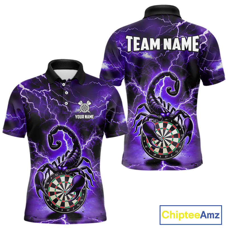Purple Thunder Lightning Scorpion Darts Polo & 1/4 Zip For Men Custom Darts League Team Jersey TDM4865