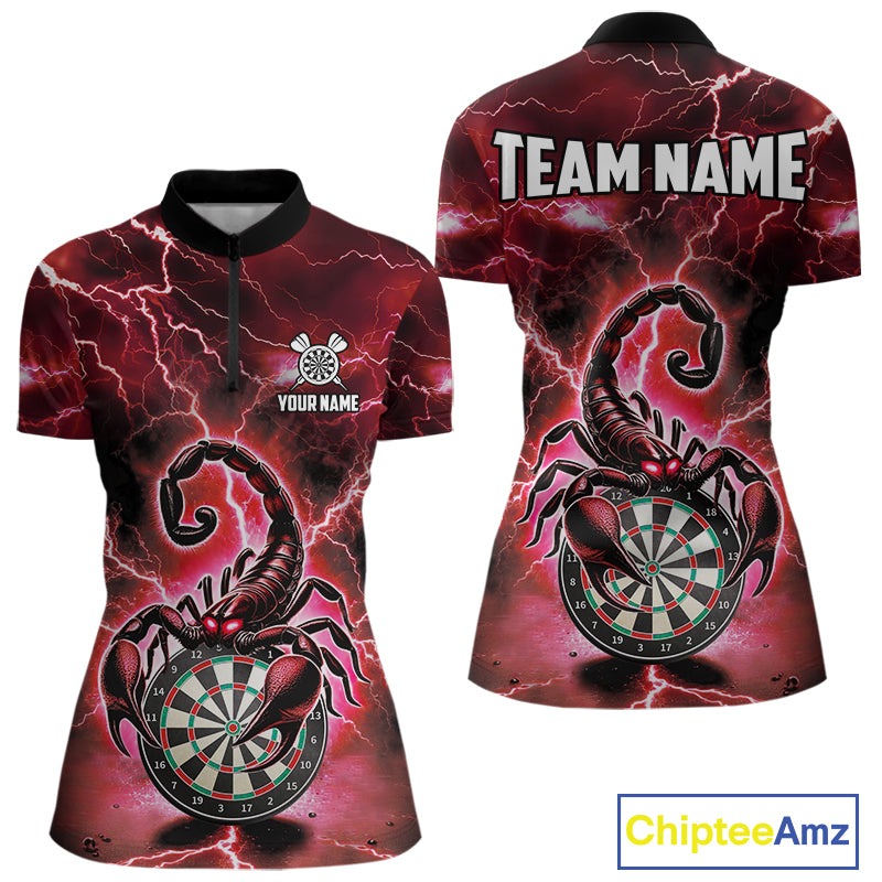 Red Lightning Thunder Scorpion Darts Shirt Polo & 1/4 Zip For Women Custom Darts League Team Jersey TDM4866