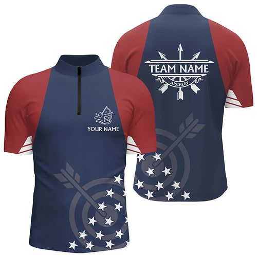 Personalized USA Flag Archery Patriotic Shirts For Men Custom Archery Quarter-Zip Shirts  TDM0419