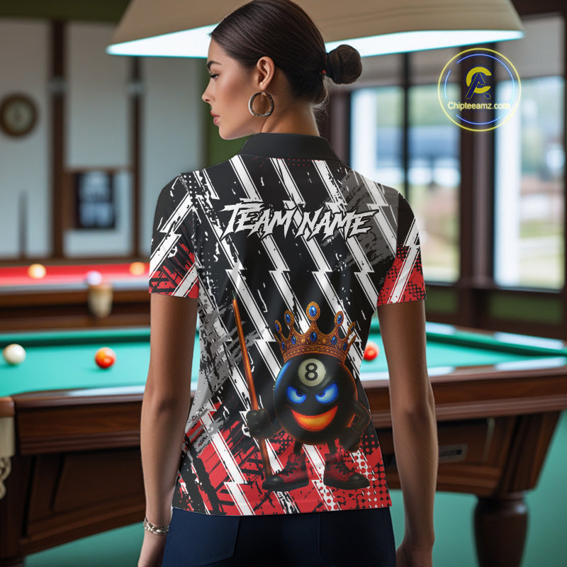 Funny 8 Ball Pool Crown Billiard Shirt For Women Custom Billiard Jersey Team Polo & 1/4 Zip |Red TDM5081