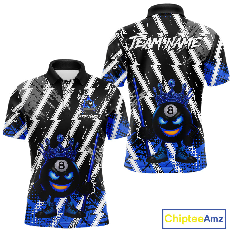 Funny 8 Ball Pool Crown Billiard Shirt For Men Custom Billiard Jersey Team Polo & 1/4 Zip |Blue TDM5082