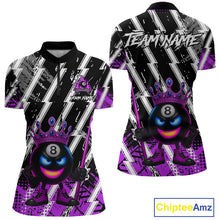 Load image into Gallery viewer, Funny 8 Ball Pool Crown Billiard Shirt For Women Custom Billiard Jersey Team Polo &amp; 1/4 Zip |Purple TDM5083
