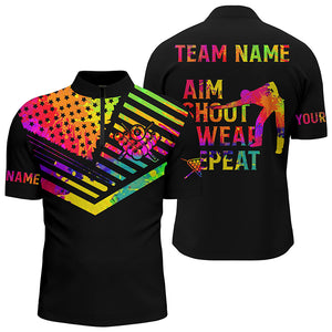 Billiard Aim Shoot Swear Repeat Custom 3D Black Multicolor Quarter-Zip Shirts For Men TDM0626