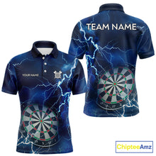 Load image into Gallery viewer, Custom Lightning Blue Darts Shirt With Pocket Option For Men, Darts Jersey TDM5551