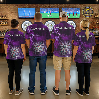 Custom Lightning Purple Darts Shirt With Pocket Option For Men, Darts Jersey TDM5552