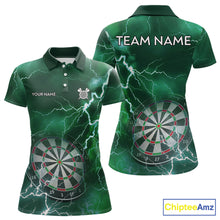 Load image into Gallery viewer, Custom Lightning Green Darts Shirt With Pocket Option For Women, Darts Jersey TDM5553