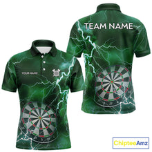 Load image into Gallery viewer, Custom Lightning Green Darts Shirt With Pocket Option For Men, Darts Jersey TDM5553