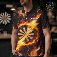 Load image into Gallery viewer, Personalized Dartboard Fire Flame Gold Thunder Men's Darts Shirt Custom Darts Team Jersey TDM5556