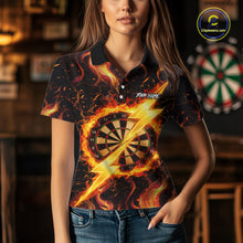 Load image into Gallery viewer, Personalized Dartboard Fire Flame Gold Thunder Women's Darts Shirt Custom Darts Team Jersey TDM5556