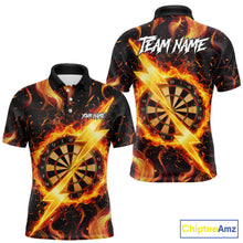 Load image into Gallery viewer, Personalized Dartboard Fire Flame Gold Thunder Men's Darts Shirt Custom Darts Team Jersey TDM5556
