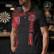 Load image into Gallery viewer, Personalized Black And Red Tribal Darts Shirt For Men Custom Darts Jersey Team Polo &amp; Quarter Zip TDM5558