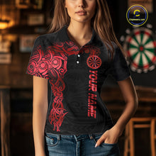 Load image into Gallery viewer, Personalized Black And Red Tribal Darts Shirt For Women Custom Darts Jersey Team Polo &amp; Quarter Zip TDM5558