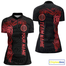 Load image into Gallery viewer, Personalized Black And Red Tribal Darts Shirt For Women Custom Darts Jersey Team Polo &amp; Quarter Zip TDM5558