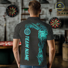 Load image into Gallery viewer, Black And Turquoise Tribal Darts Shirt For Men Custom Darts Jersey Team Polo &amp; Quarter Zip TDM5559