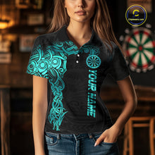 Load image into Gallery viewer, Black And Turquoise Tribal Darts Shirt For Women Custom Darts Jersey Team Polo &amp; Quarter Zip TDM5559