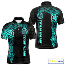 Load image into Gallery viewer, Black And Turquoise Tribal Darts Shirt For Men Custom Darts Jersey Team Polo &amp; Quarter Zip TDM5559