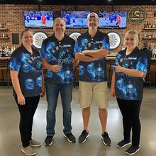 Load image into Gallery viewer, Blue Grim Reaper Flame Darts Shirt For Men Custom Skull Darts League Jersey Team Polo &amp; Quarter Zip TDM5560