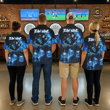 Load image into Gallery viewer, Blue Grim Reaper Flame Darts Shirt For Men Custom Skull Darts League Jersey Team Polo &amp; Quarter Zip TDM5560