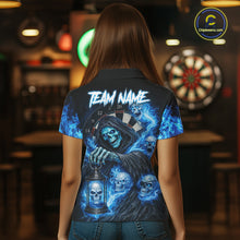 Load image into Gallery viewer, Blue Grim Reaper Flame Darts Shirt For Women Custom Skull Darts League Jersey Team Polo &amp; Quarter Zip TDM5560